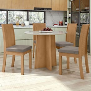 Mesa de Jantar 4 Lugares Celebrare Amêndoa Clean/Off White/Suede Animale Bege 75355 - Móveis Lopas