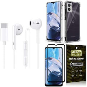 Capinha Moto E22 + Fone de Ouvido Tipo C + Película 3D