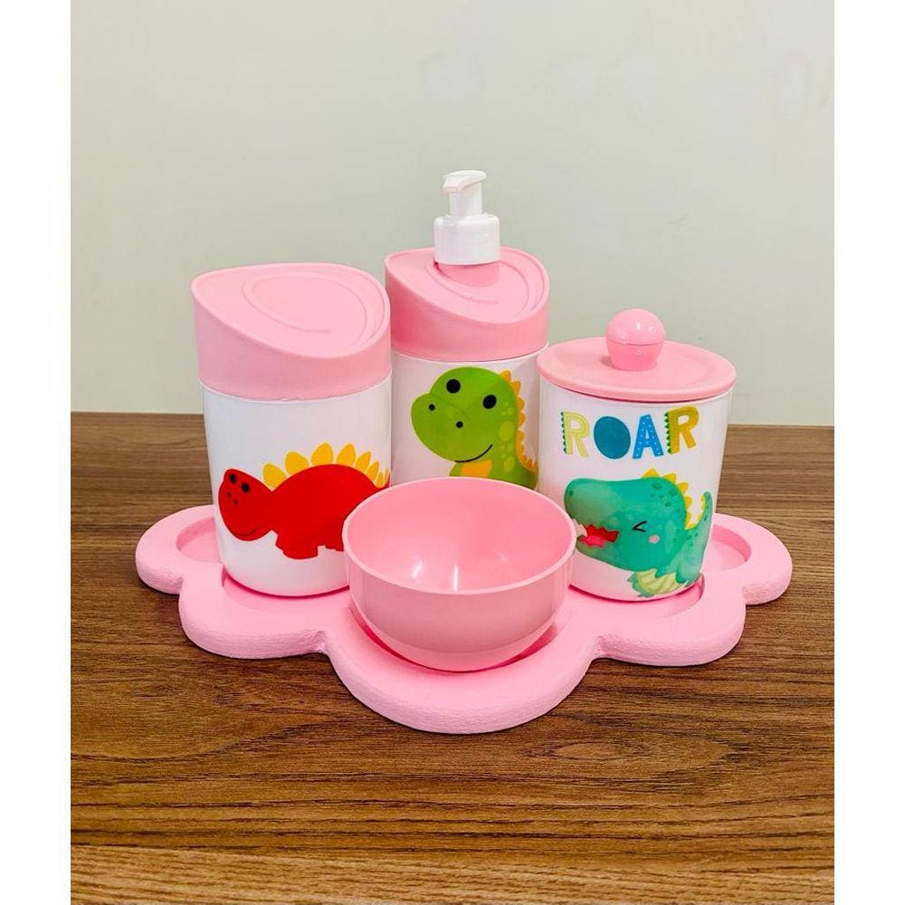 Kit Higiene Dino Baby c/bandeja nuvem rosa