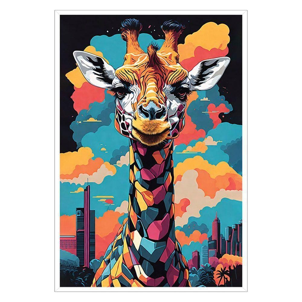 Quadro Decorativo Girafa Cores Moldura Cx Alta 40x60 Titulo Moldura Branca