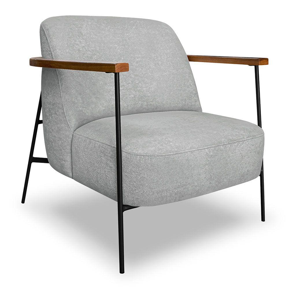Poltrona Decorativa Celeste Linho Bouclê Cinza Claro Base de Ferro Preto - Pallazio