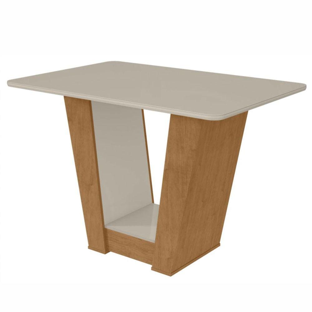 Mesa de Madeira Apogeu com Vidro Amêndoa Clean/Off White 72680 - Móveis Lopas