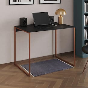 Escrivaninha Industrial Office Preta 90x53 Grécia Base Cobre