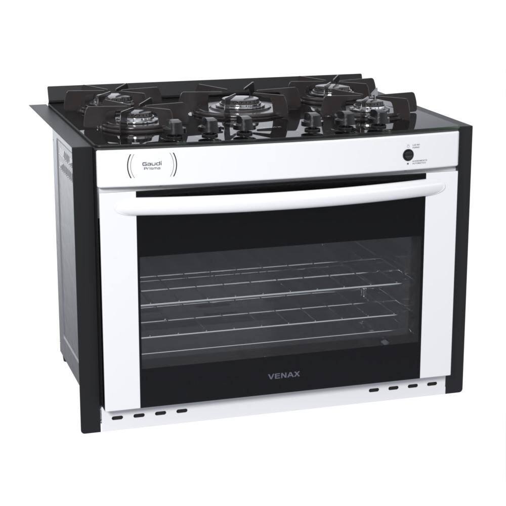 Fogão 5 Bocas de Embutir Venax Gaudi Prisma Vitreo Branco Mesa em Vidro – Bivolt – 22140