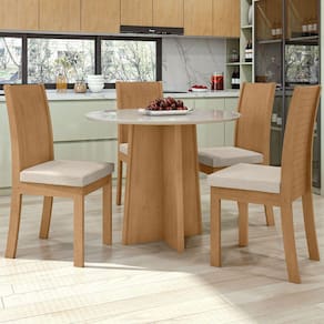 Mesa de Jantar 4 Lugares Celebrare Amêndoa Clean/Off White/Linho Rinzai Bege 75355 - Móveis Lopas