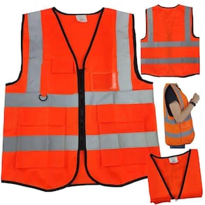 Colete Sinalizador Faixa Refletiva Epi Segurança Trabalho Blusao Fluorescente Bolso Ziper Porta Crac