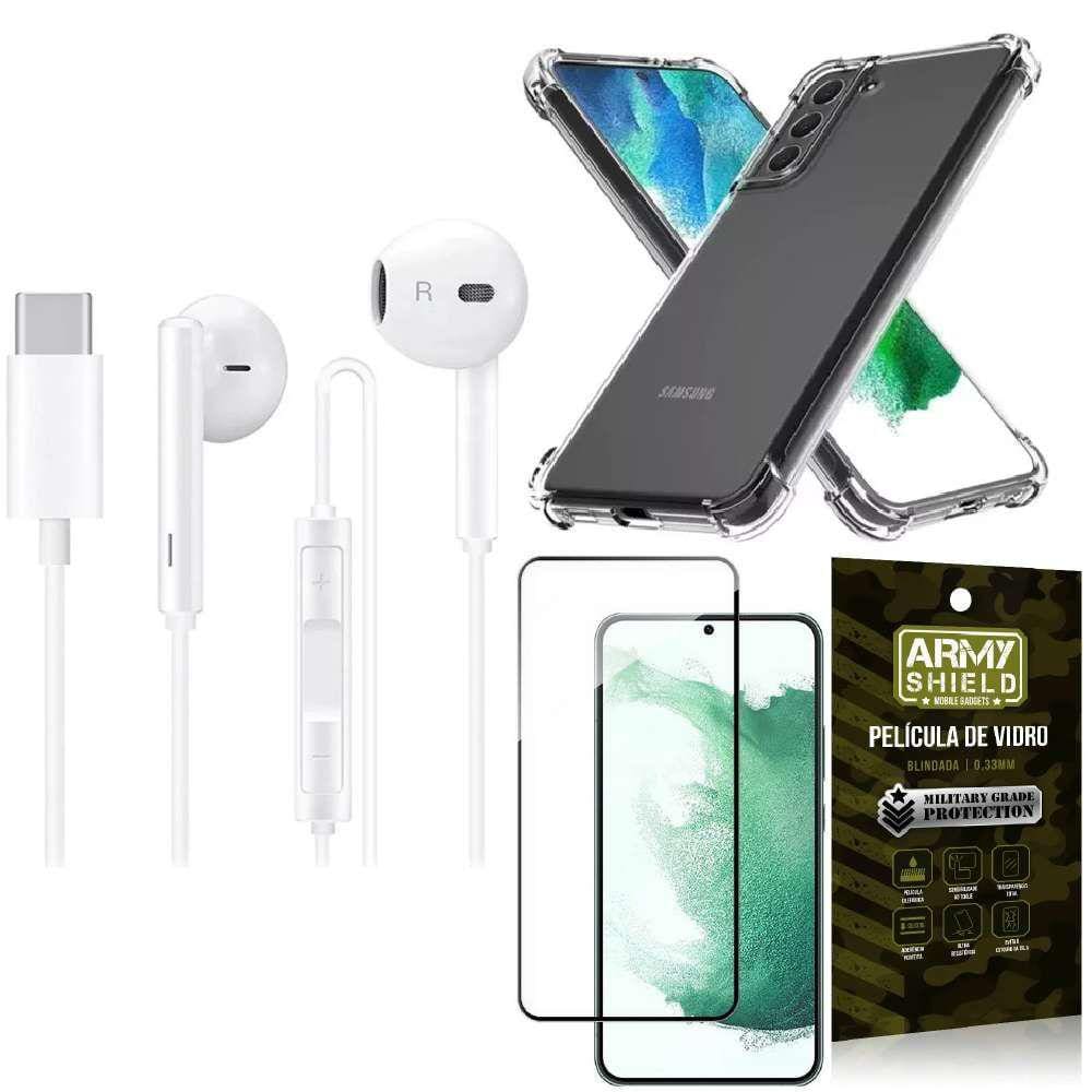 Capinha Samsung S22 Plus + Fone de Ouvido Tipo C + Película 3D