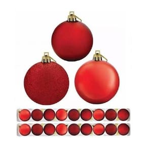 24 Bolas De Natal Mista Vermelha Fosca 5Cm Pendente Árvore