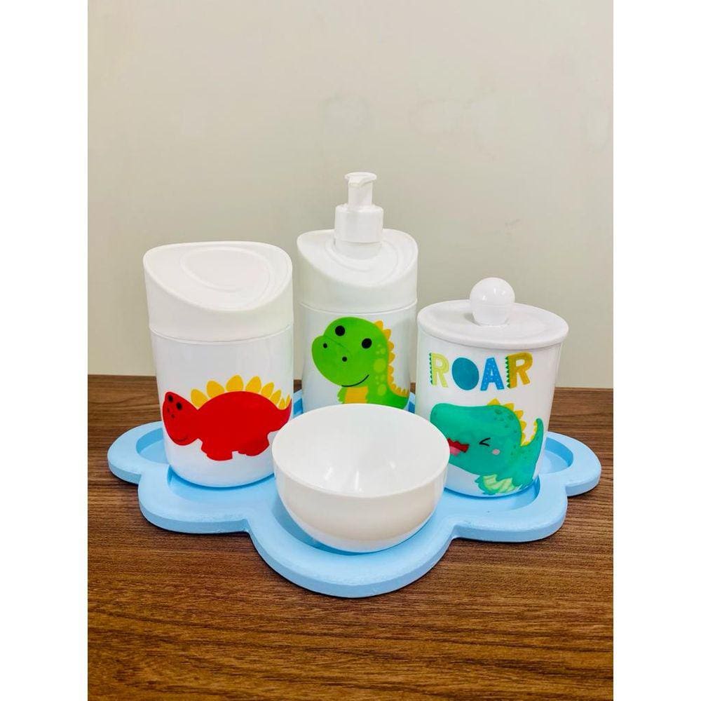 Kit Higiene Dino Baby c/bandeja nuvem azul