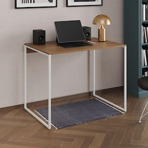 Escrivaninha Industrial Office Amêndoa 90x53 Grécia Base Ferro Branco