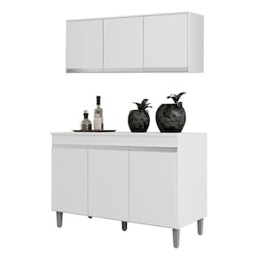 Kit Cozinha Balcão Manu 120cm com Tampo MDP e Aéreo Andréia - AJL Móveis