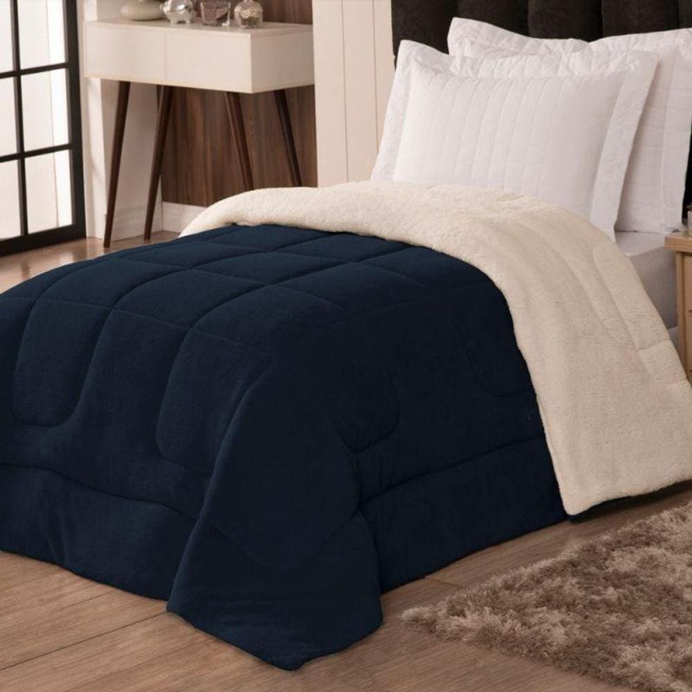 Coberdrom Solteiro Veneza 1 Peça Manta Sherpa Fleece Azul