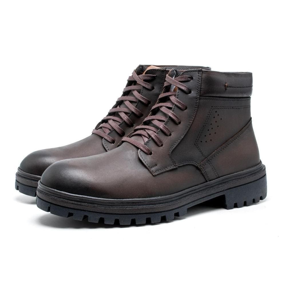 Coturno Masculino Bota Couro Solado Borracha Cadarço
