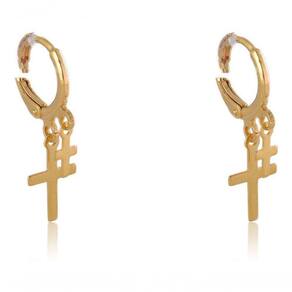 Argolinha Pequena Dupla Cruz Folheado Em Ouro 18k
