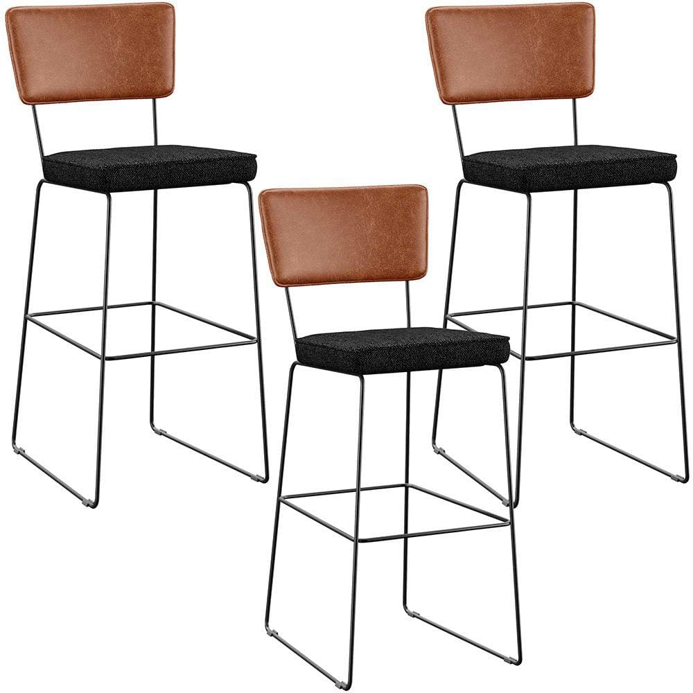 Kit 03 Banquetas Altas Cozinha Sala Jantar Fixa Allana L02 Couríssimo Camel Linho Chumbo - Lyam Decor