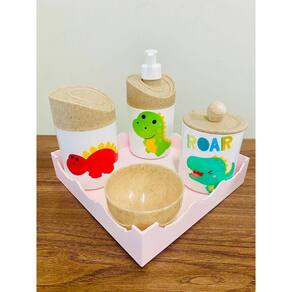 Kit Higiene Dino Baby c/bandeja quadrada rosa