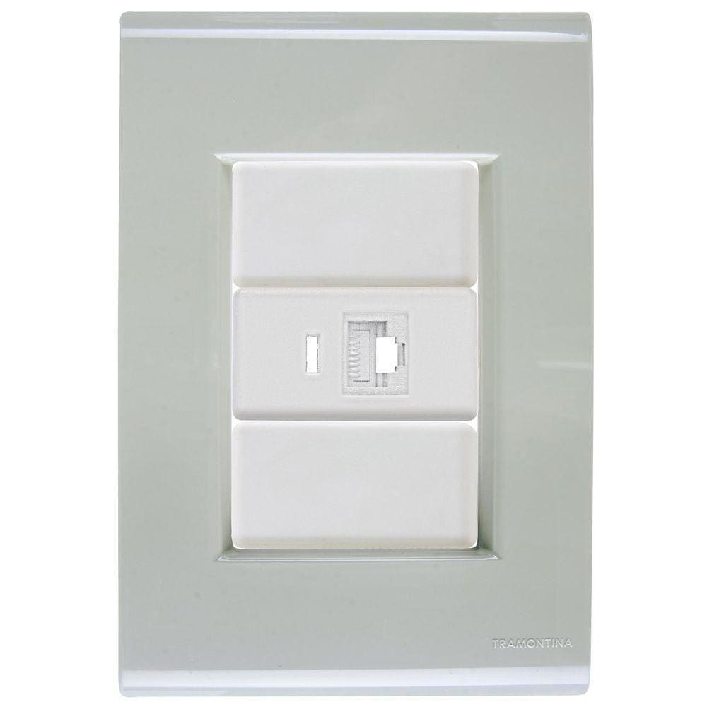 Cj Tomada Rj45 Rj 45 Ethernet Liz Verde Ardósia Tramontina Completo Pronto Tramontina