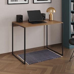 Escrivaninha Industrial Office Amêndoa 120x53 Grécia Base Ferro Preto