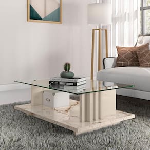 Mesa de Centro com Vidro Parma Calacata Off-White