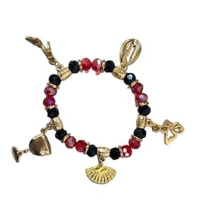 Pulseira Maria Padilha Preto Vermelho Luxo Cristal Silicone