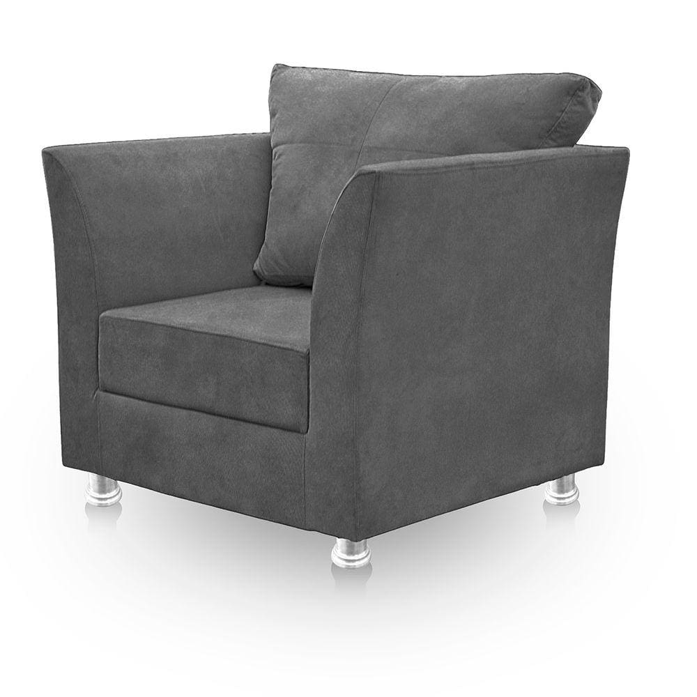 Poltrona Decorativa para Sala e Quarto Lisboa Suede Cinza grafite