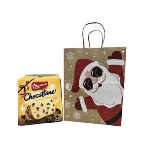 Kit 10 Sacolas Papel Kraft Noel Panetone 27x20x33 cm - Natal