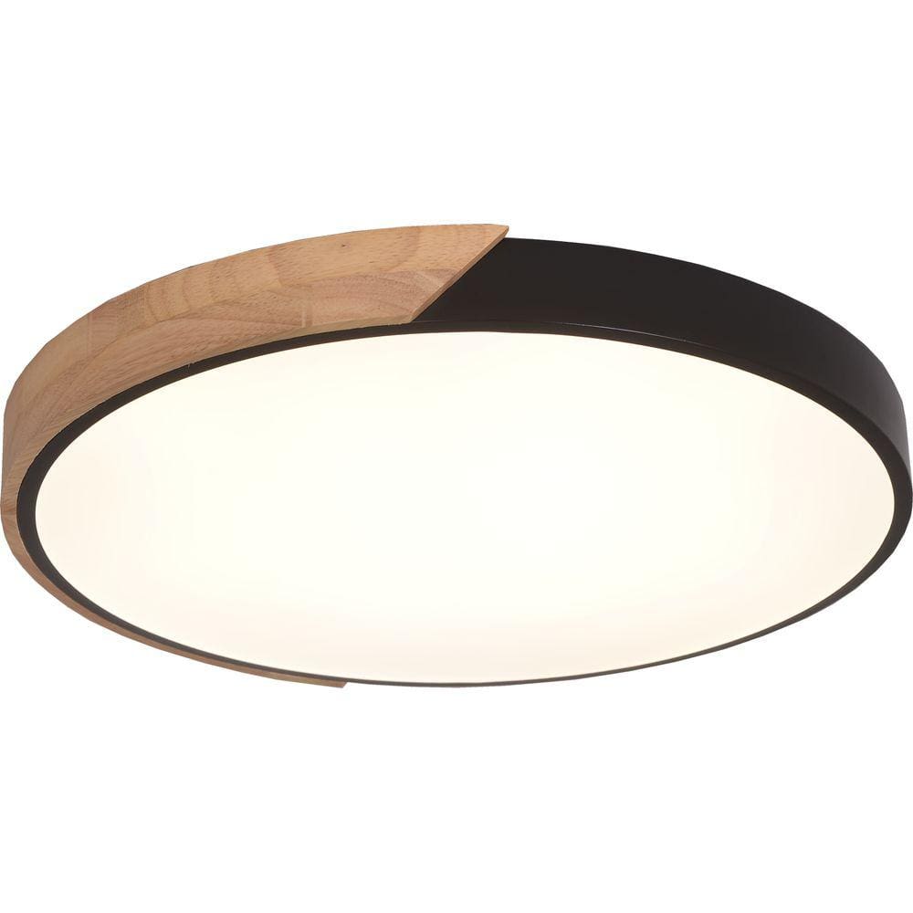Plafon Led Redondo Wood Ø40cm Madeirado E Preto 54W 3000K
