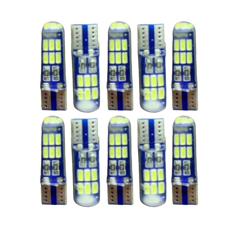 10X Lampada Pingo T10 15Leds 12V Silicone Superbranca Cambus
