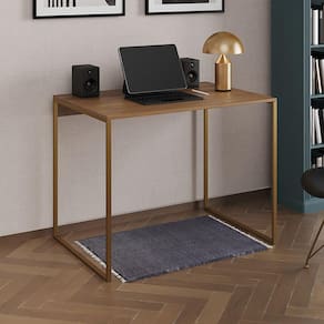 Escrivaninha Industrial Office Amêndoa 90x53 Grécia Base Dourada