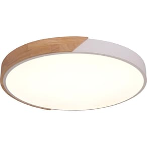 PLAFON LED REDONDO WOOD Ø50CM MADEIRADO E BRANCO 72w 3000k