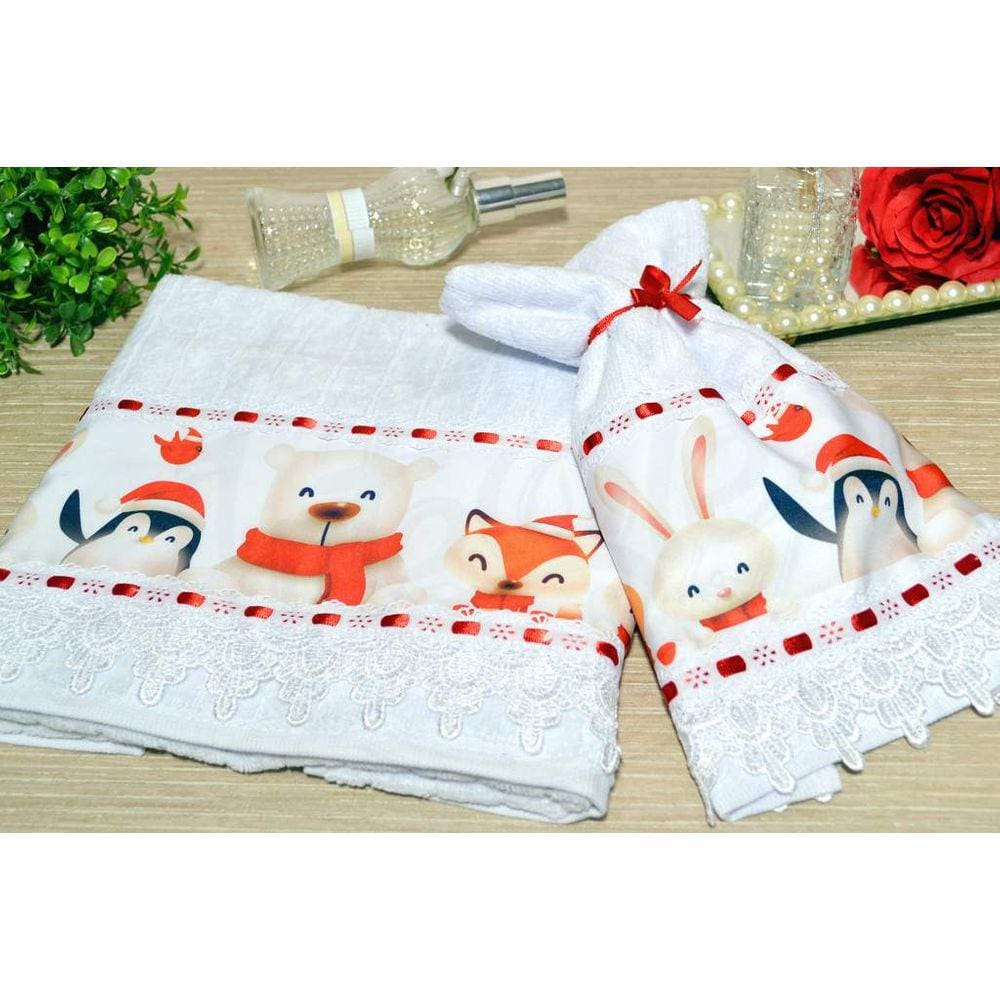 Jogo de Toalhas Rosto e Mão - Tema Natal