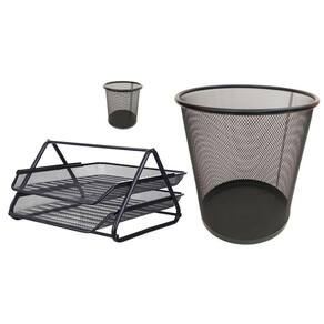 Kit Escritório Organizado Bandeja Lixeira Porta Caneta Preto
