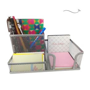 Kit Organizador Mesa para Escritório com 3 Partições Prata
