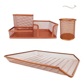 Kit Escritório Porta Caneta, Organizador de Mesa, Bandeja Organizadora Rose Gold