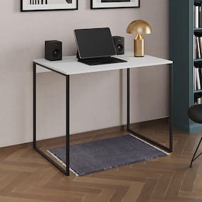 Escrivaninha Industrial Office Branca 120x53 Grécia Base Ferro Preto