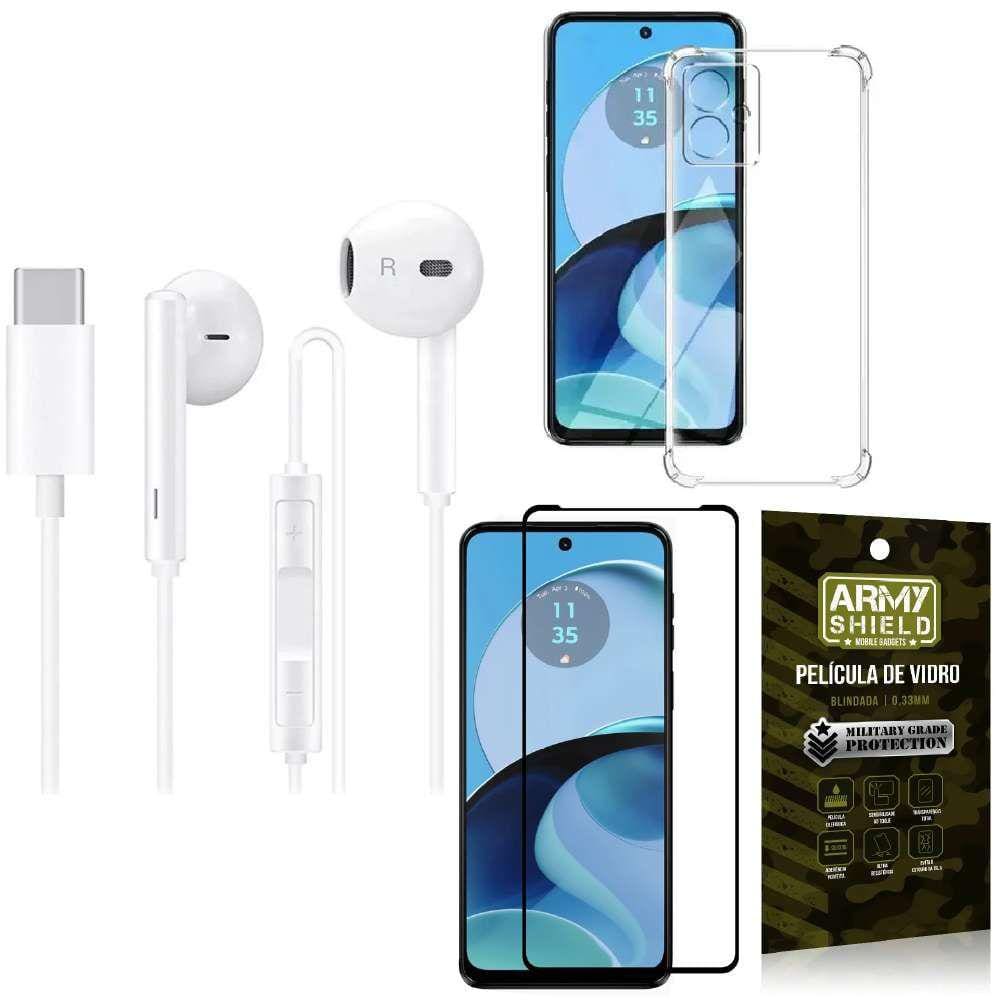 Capinha Moto G14 + Fone de Ouvido Tipo C + Película 3D