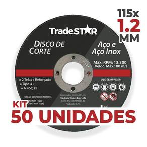 50 Discos de Corte Metal 4.1/2 115x1,2mm - Óxido Alumínio