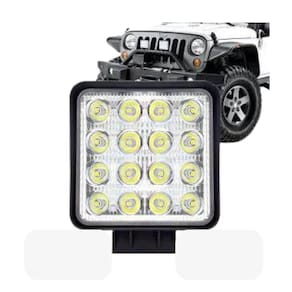 Farol Auxiliar De Led Quadrado 16 Leds Grande 48W Import Und