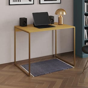 Escrivaninha Industrial Office Canela 120x53 Grécia Base Dourada