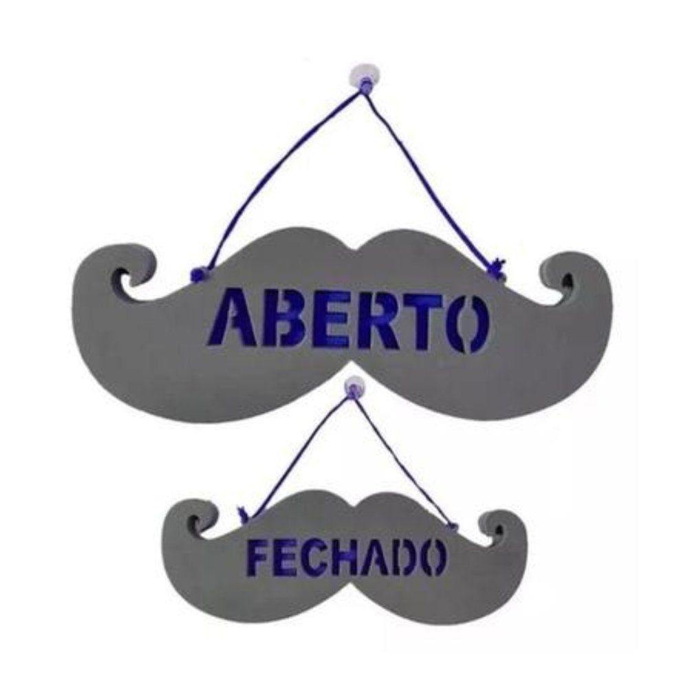 Placa Bigode Sinalização Aberto / Fechado Neon Para Barbearia