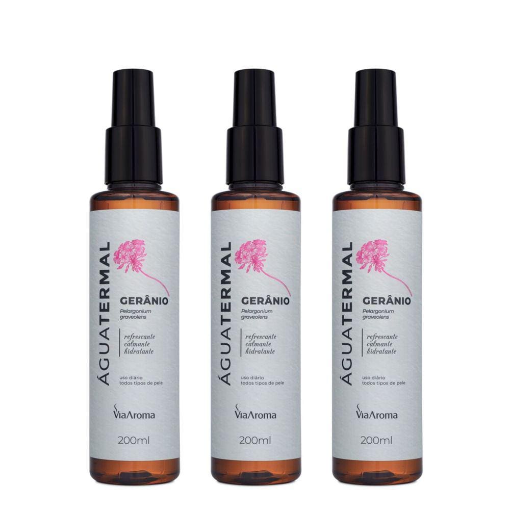 Kit 3 Água Termal Gerânio Via Aroma 200ml Natural e Vegano