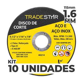 Kit Com 10 Disco De Corte Metal 4.1/2 115X1,6 Mm
