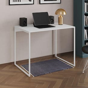 Escrivaninha Industrial Office Branca 90x53 Grécia Base Ferro Branco