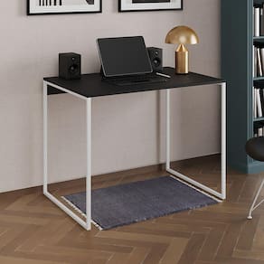 Escrivaninha Industrial Office Preta 120x53 Grécia Base Ferro Branco