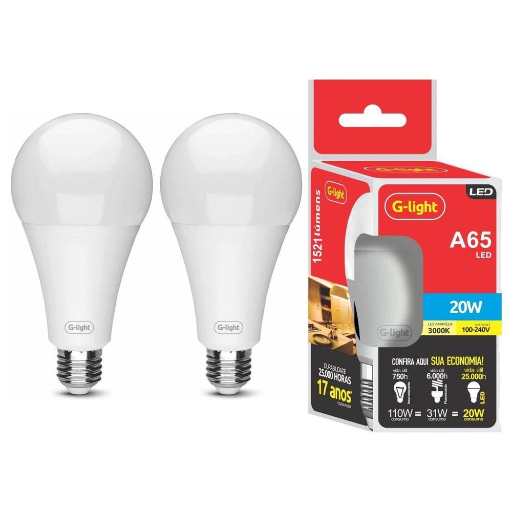 Kit 2 Lampada Led 20W Branco Quente 3000K Luz Amarela Alta