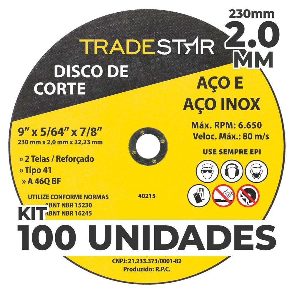 Kit Com 100 Disco De Corte Metal 9 230X2,0 Mm Furo 22/23 Mm