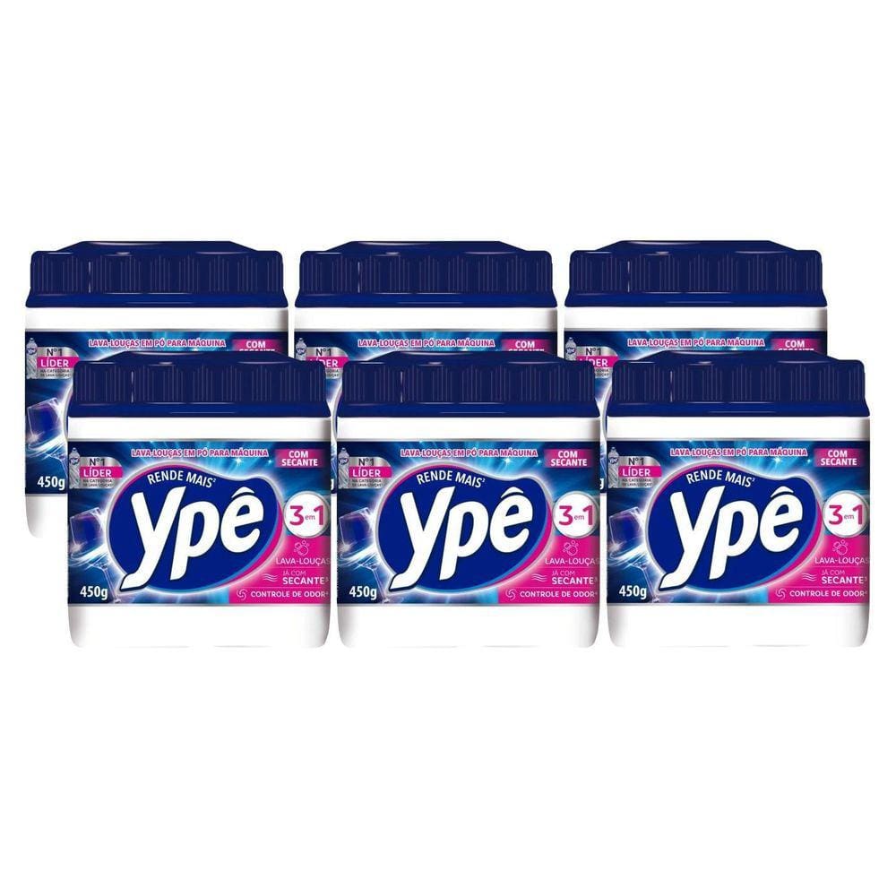 6 Detergente Maquina De Lava Louças Ypê Pó 18 Lavagens 450G