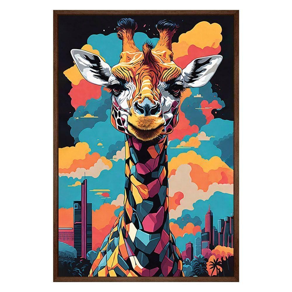 Quadro Decorativo Girafa Cores Moldura Cx Alta 40x60 Titulo Moldura Madeira