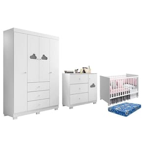 Dormitório Infantil Ane Guarda Roupa, Cômoda, Berço Tico com Colchão Physical - Phoenix Baby
