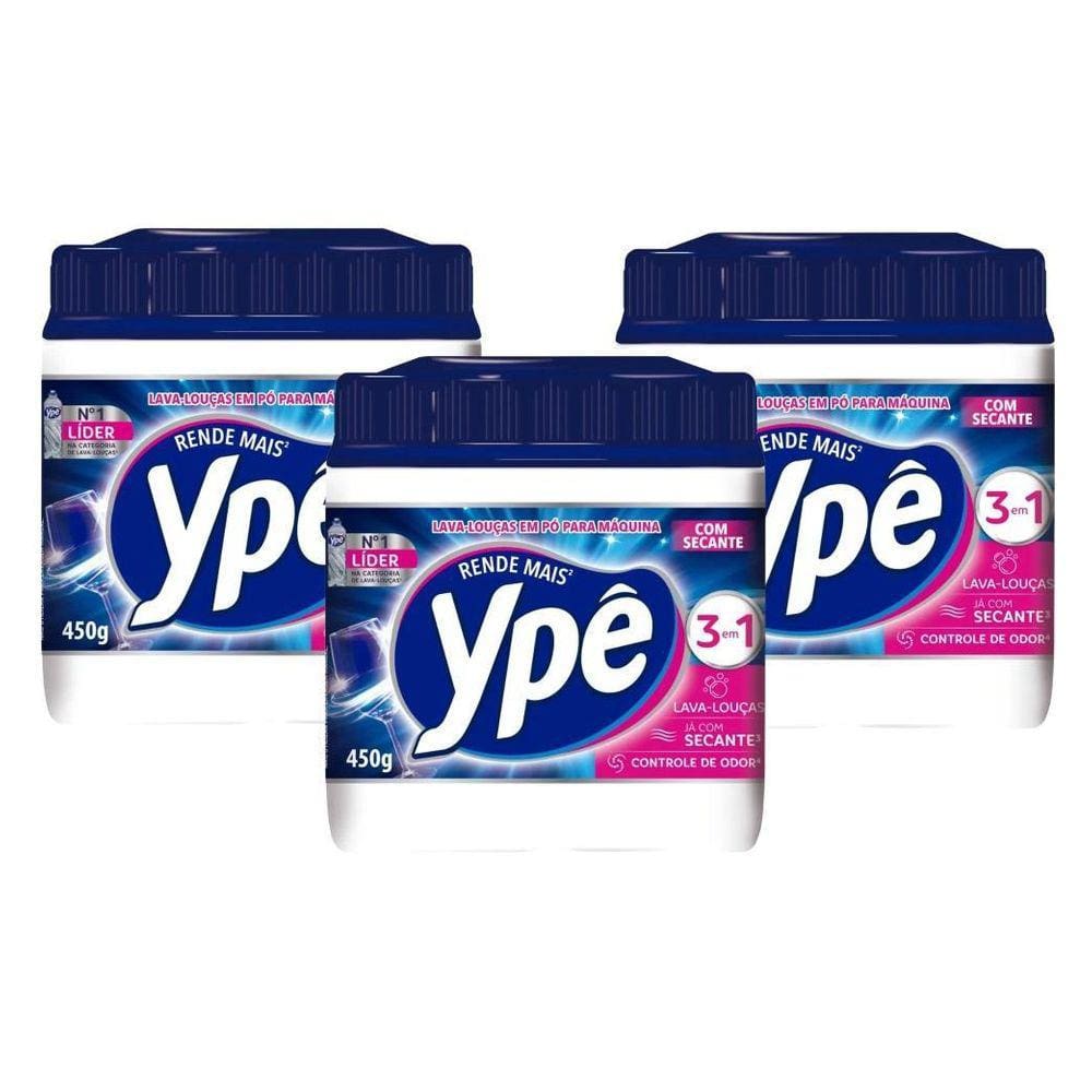 3 Detergente Maquina De Lava Louças Ypê Pó 18 Lavagens 450G